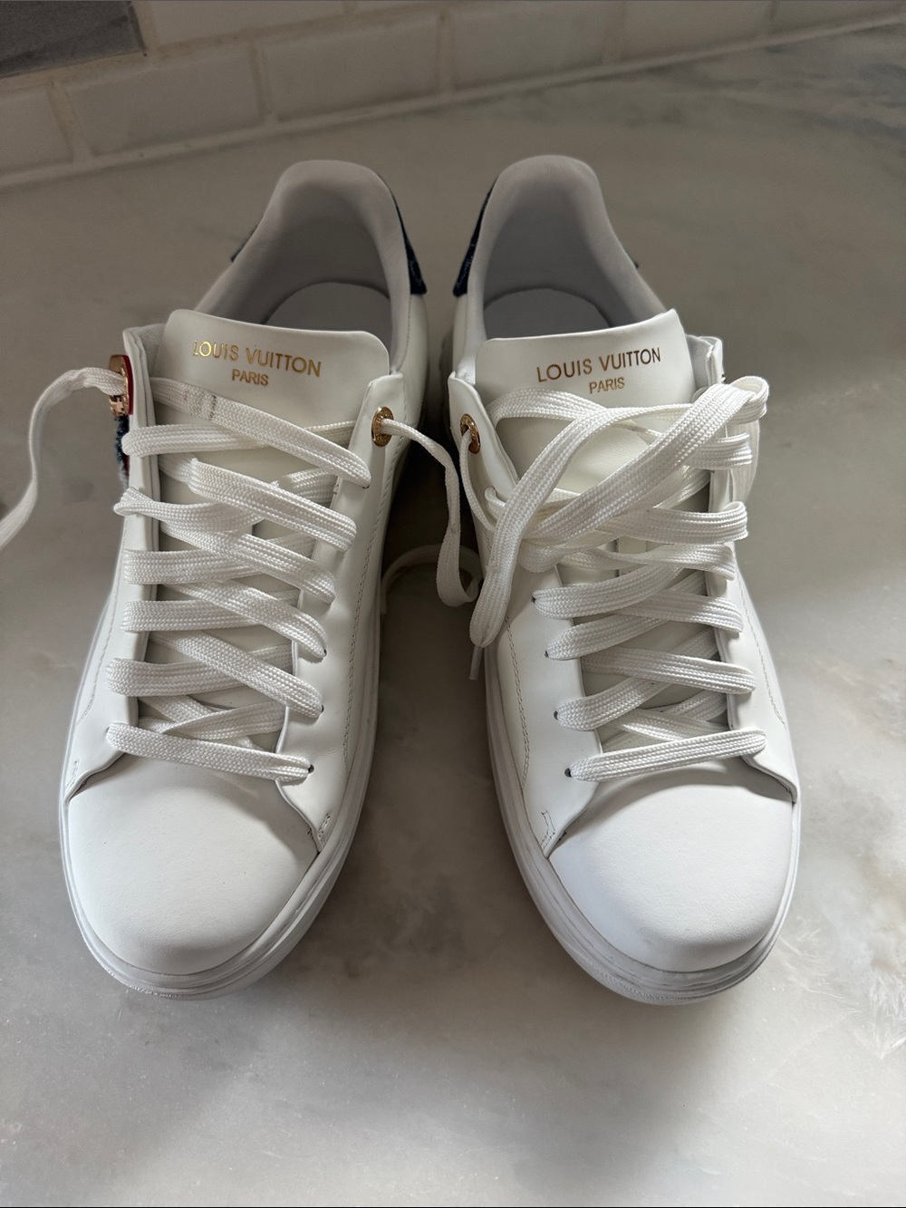 Louis Vuitton White Leather Men’s Low-Top Sneakers with Gold Accents